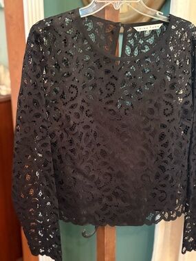 Trina Turk Black Lace Long Sleeve Blouse